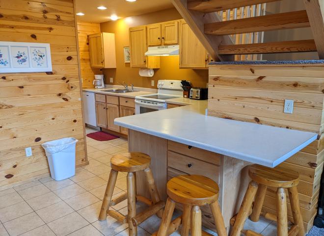 Kitchen counter seating for three.