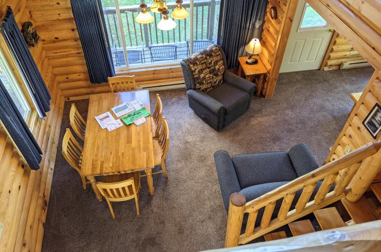 Dining are with lounge seating and kitchen table for six.